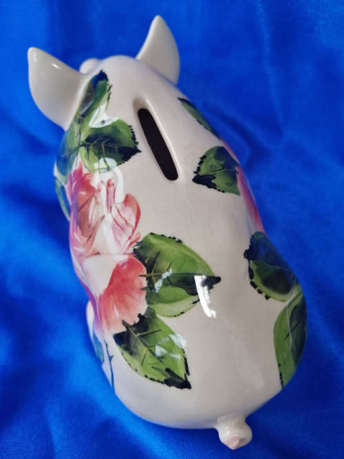 Vintage Griselda Hill Pig Large after Wemyss Ware Piggy Bank Rose Design