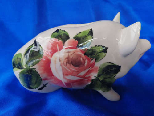 Vintage Griselda Hill Pig Large after Wemyss Ware Piggy Bank Rose Design