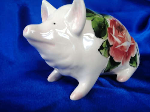Vintage Griselda Hill Pig Large after Wemyss Ware Piggy Bank Rose Design