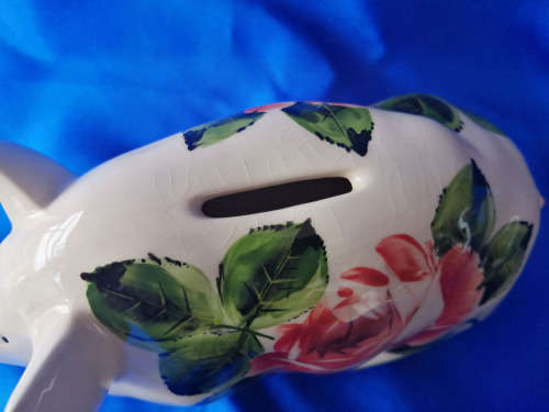 Vintage Griselda Hill Pig Large after Wemyss Ware Piggy Bank Rose Design