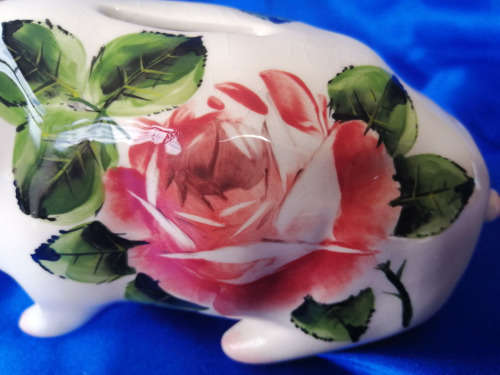 Vintage Griselda Hill Pig Large after Wemyss Ware Piggy Bank Rose Design