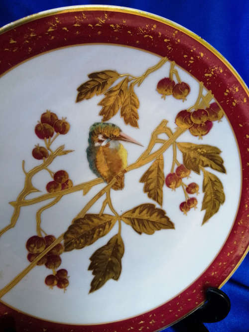 Hand Painted Gilded Porcelain Kingfisher Plates Circa 1800-1840