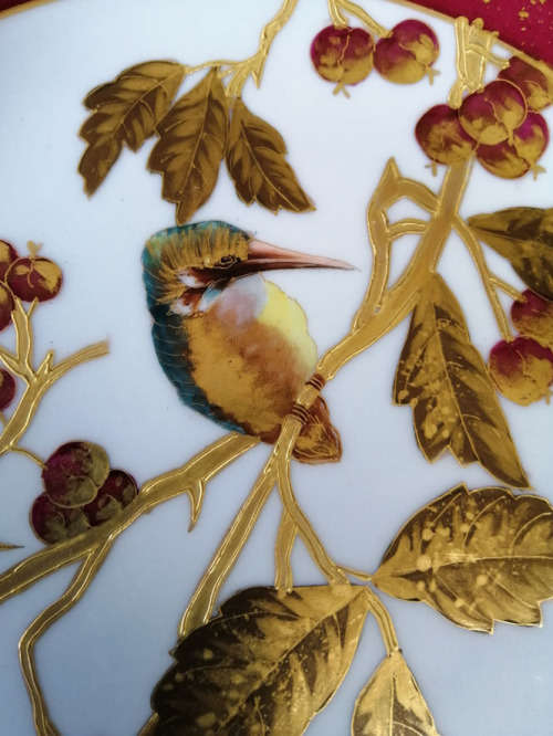 Hand Painted Gilded Porcelain Kingfisher Plates Circa 1800-1840