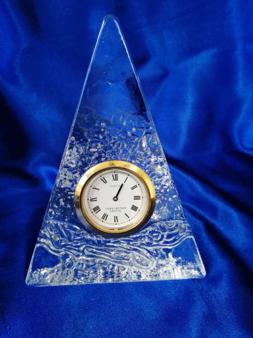 Dartington Crystal Art Glass Pyramid Paperweight Mantle Clock