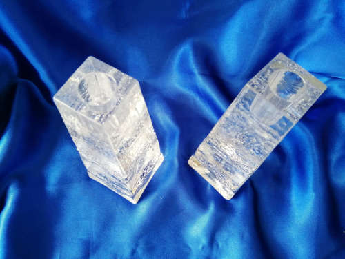 Dartington Crystal Art Glass Pyramid Paperweight Two Candle Holders *