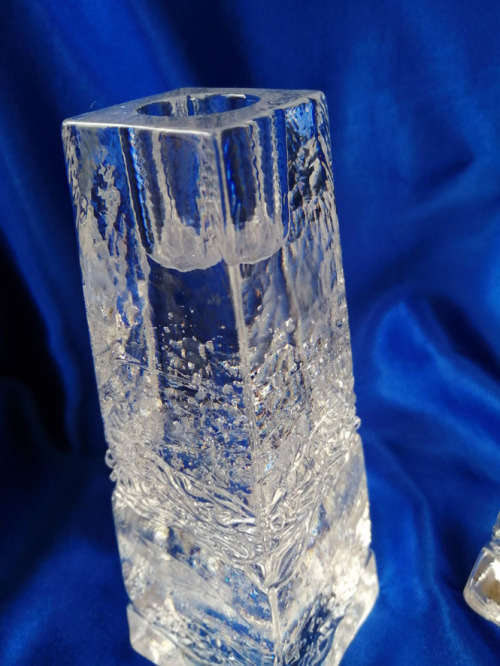 Dartington Crystal Art Glass Pyramid Paperweight Two Candle Holders *