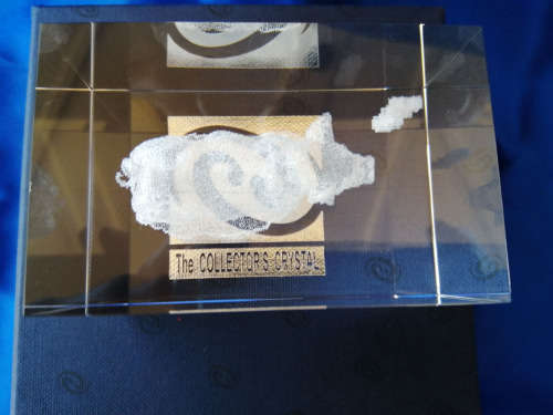 3D Laser Etched Solid Glass Crystal Cube Pig