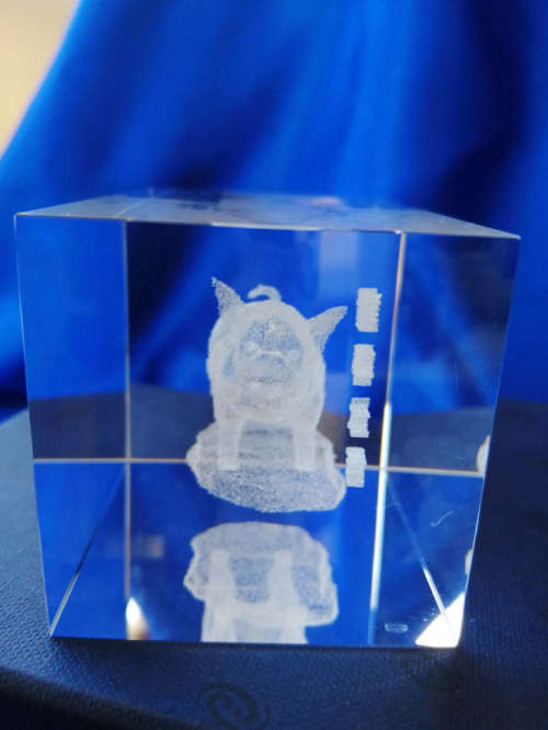 3D Laser Etched Solid Glass Crystal Cube Pig
