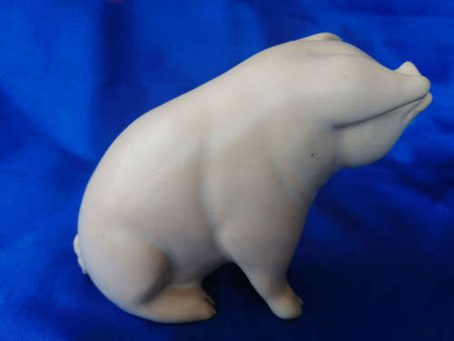 Very old sitting cream / pink pig  signed S. Bass