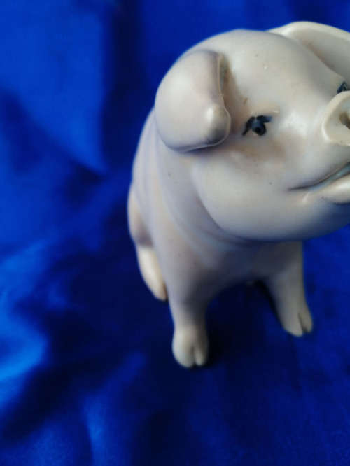 Very old sitting cream / pink pig  signed S. Bass