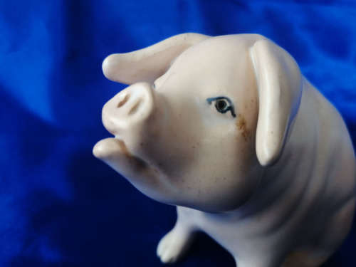 Very old sitting cream / pink pig  signed S. Bass