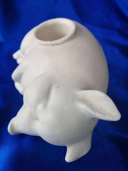 Vintage Large Chubby Sleeping Bisque Pig Piggy Piglet Candle Holder *