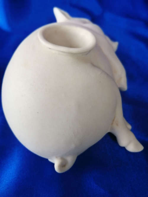 Vintage Large Chubby Sleeping Bisque Pig Piggy Piglet Candle Holder *