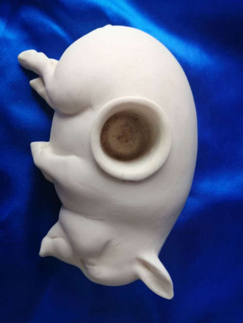 Vintage Large Chubby Sleeping Bisque Pig Piggy Piglet Candle Holder *
