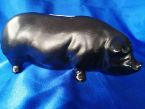 Vintage Chubby Large Black Pig Piggybank Moneybox Moss *