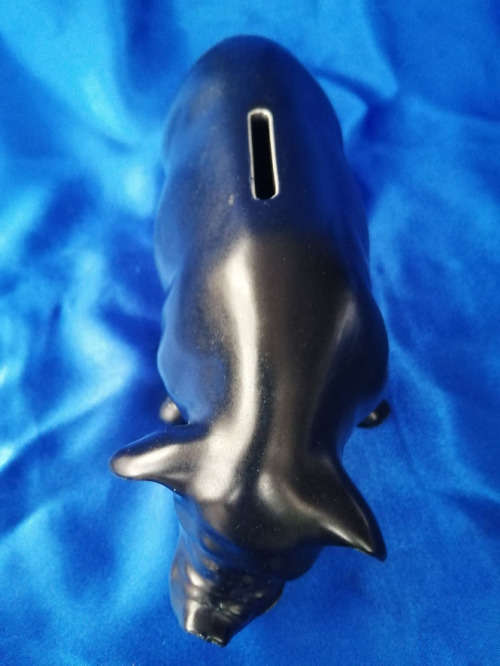 Vintage Chubby Large Black Pig Piggybank Moneybox Moss *