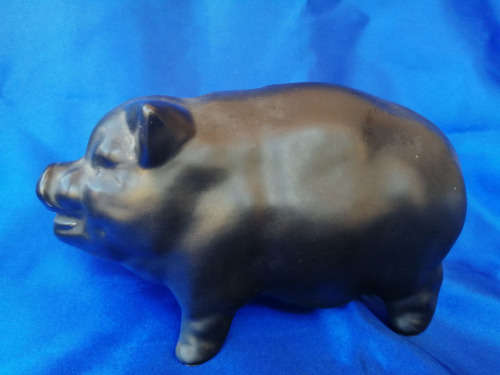 Vintage Chubby Black Pig Piggybank Moneybox *