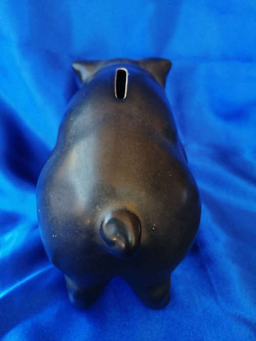 Vintage Chubby Black Pig Piggybank Moneybox *