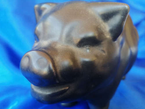 Vintage Chubby Black Pig Piggybank Moneybox *