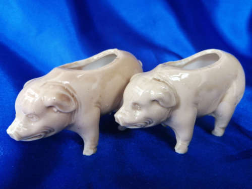Very Old Pair of Salt Glazed Pigs Salt and Pepper Pots *