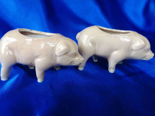 Very Old Pair of Salt Glazed Pigs Salt and Pepper Pots *