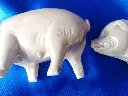 Very Old Pair of Salt Glazed Pigs Salt and Pepper Pots *