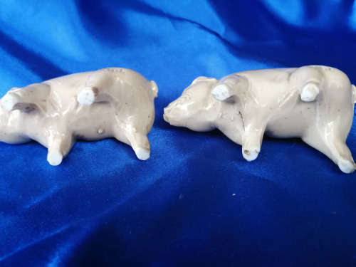 Very Old Pair of Salt Glazed Pigs Salt and Pepper Pots *