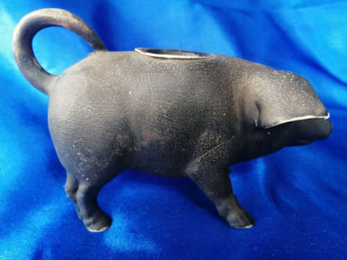 Old Painted Bisque Candle Holder Pig