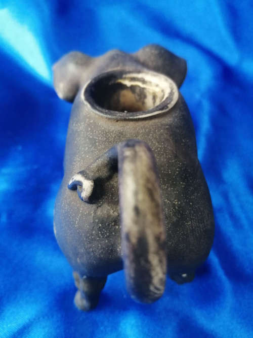 Old Painted Bisque Candle Holder Pig