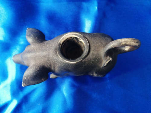 Old Painted Bisque Candle Holder Pig