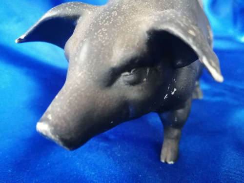 Old Painted Bisque Candle Holder Pig