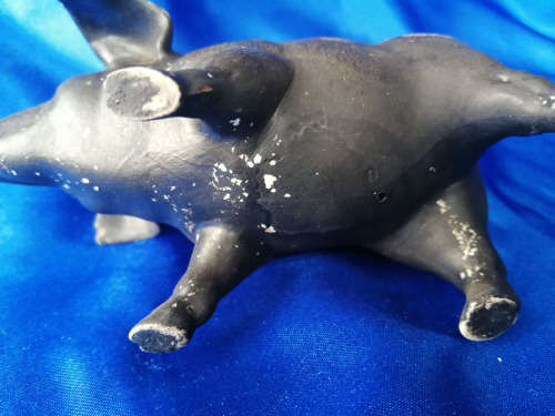 Old Painted Bisque Candle Holder Pig