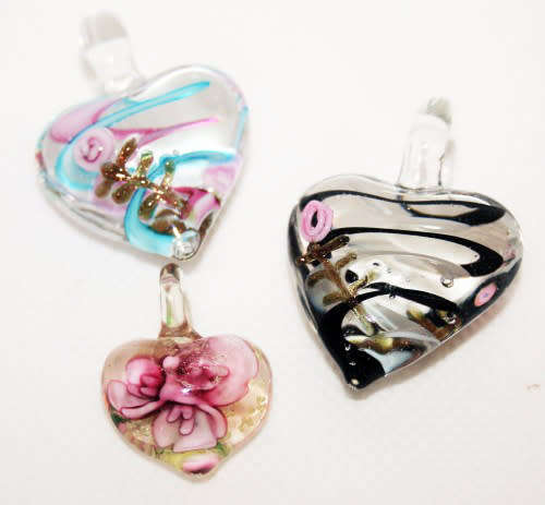 MURANO  THREE VINTAGE MURANO GLASS HEART PENDANTS