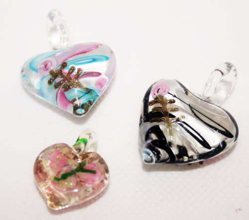 MURANO  THREE VINTAGE MURANO GLASS HEART PENDANTS