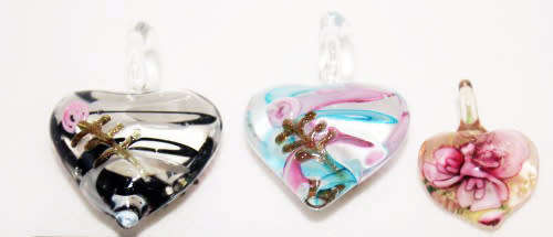 MURANO  THREE VINTAGE MURANO GLASS HEART PENDANTS