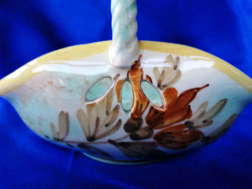 Vintage Gouda Pottery Hand Painted Basket Bowl