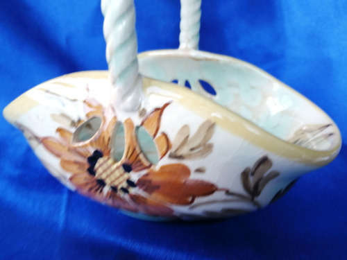 Vintage Gouda Pottery Hand Painted Basket Bowl