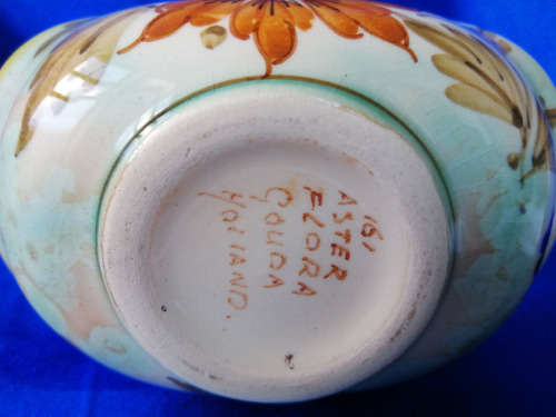 Vintage Gouda Pottery Hand Painted Basket Bowl