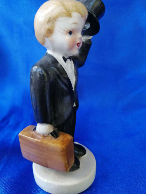 Vintage Porcelain Boy in Black Suit Top Hat