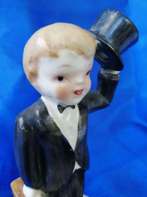 Vintage Porcelain Boy in Black Suit Top Hat