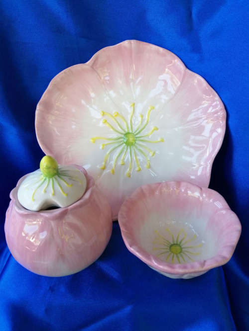 Pink Flower Plate Jar and Bowl set #