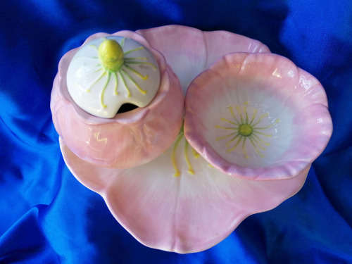 Pink Flower Plate Jar and Bowl set #