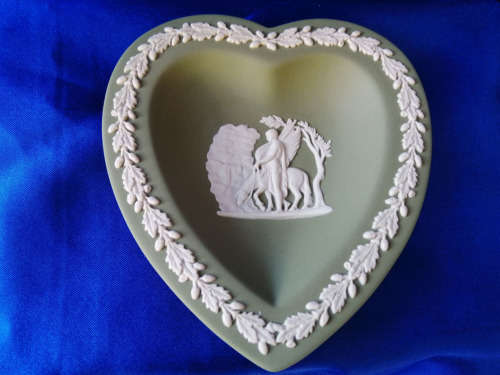 Vintage Wedgwood Jasper Green Heart Dish  #