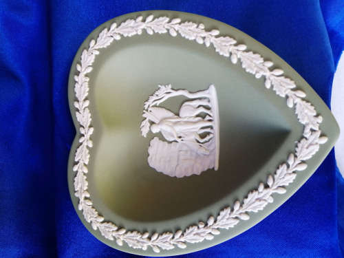 Vintage Wedgwood Jasper Green Heart Dish  #