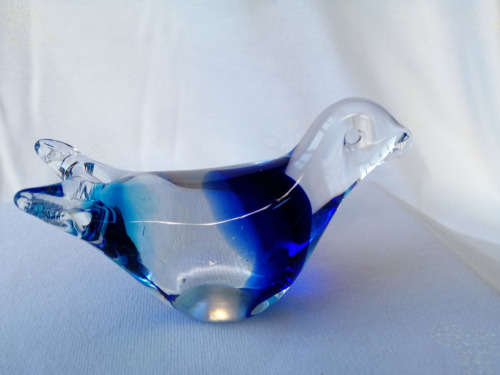 Vintage Studio Glass Blue Bird Paperweight