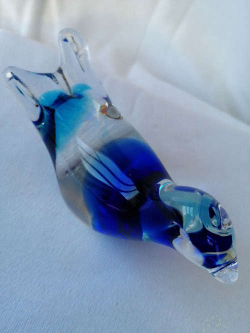 Vintage Studio Glass Blue Bird Paperweight
