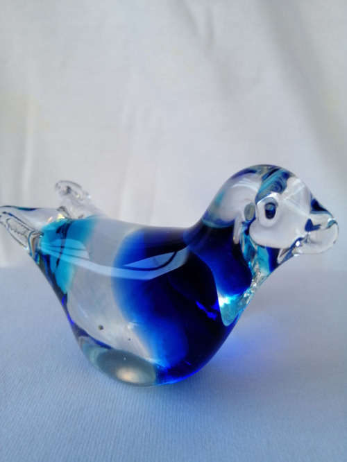 Vintage Studio Glass Blue Bird Paperweight