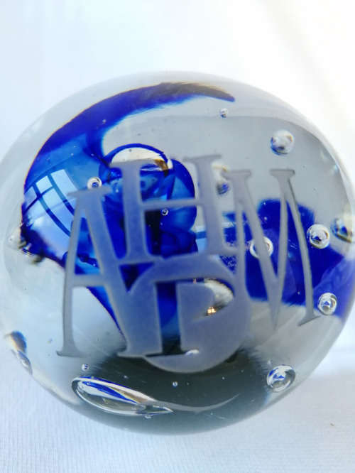 Studio Glass Paperweight Blue and White