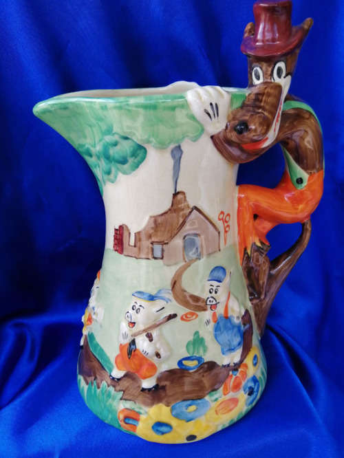 Vintage Large Wadeheath Three Little Pigs and Big Bad Wolf ceramic Jug Circa 1930`s