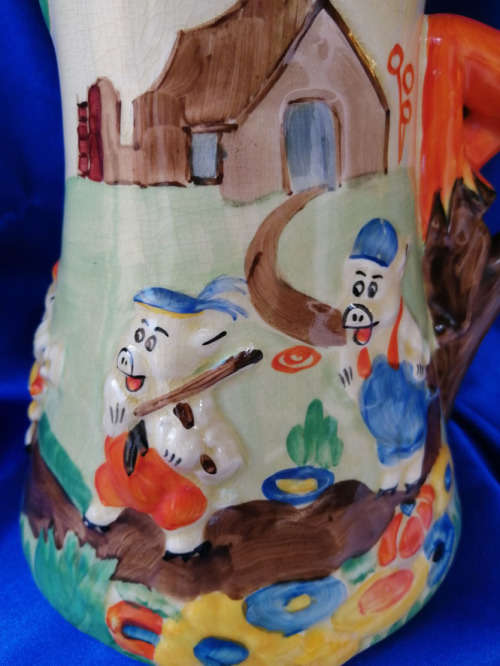 Vintage Large Wadeheath Three Little Pigs and Big Bad Wolf ceramic Jug Circa 1930`s